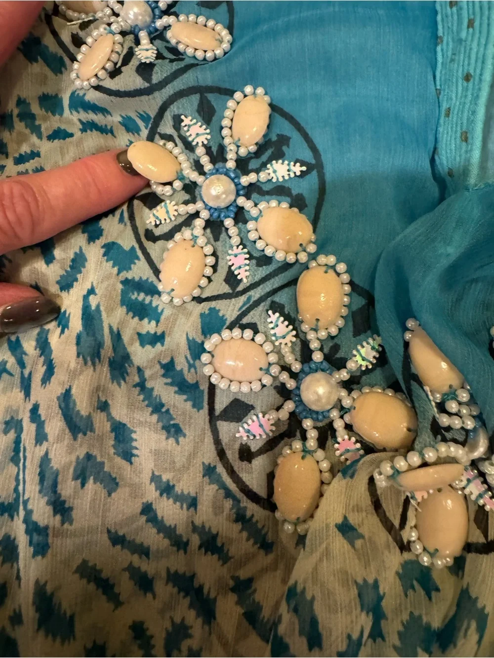 Turquoise Hand Beaded Women's Swim Coverup Size 2X - Picture 9 of 9